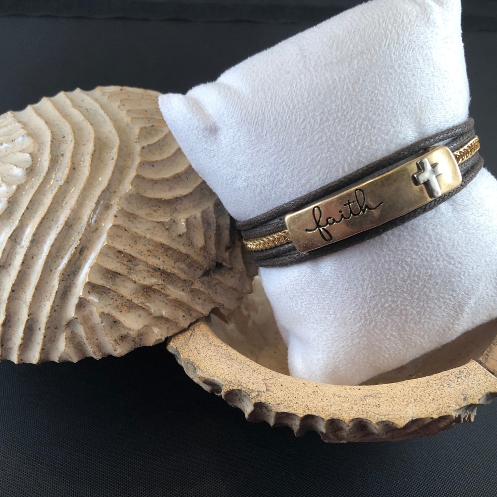 Gold Tone & Brown Cord Bracelet